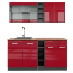 Monteringsfärdiga Kök & Pentryn-R-Line kök, 160 cm, PT Ek, Bourgogne högblank/antracit, Vicco