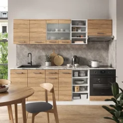 Monteringsfärdiga Kök & Pentryn-R-Line kök, 240 cm, PT Ek, Sonoma/vit, Vicco