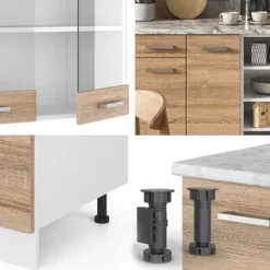 Monteringsfärdiga Kök & Pentryn-R-Line kök, 240 cm, PT Ek, Sonoma/vit, Vicco