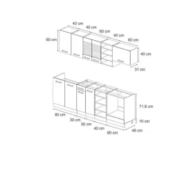 Monteringsfärdiga Kök & Pentryn-R-Line kök, 240 cm utan bänkskiva, Blank svart/Gyllene ek, Vicco