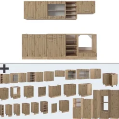 Monteringsfärdiga Kök & Pentryn-R-Line kök, 240 cm utan bänkskiva, Artisan Oak/Golden Oak, Vicco