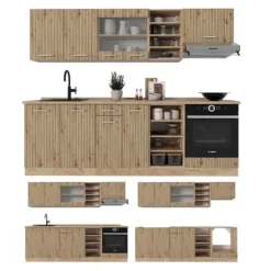 Monteringsfärdiga Kök & Pentryn-R-Line kök, 240 cm utan bänkskiva, Artisan Oak/Golden Oak, Vicco