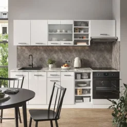 Monteringsfärdiga Kök & Pentryn-R-Line kök, 240 cm utan bänkskiva, blank vit/vit, Vicco