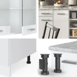 Monteringsfärdiga Kök & Pentryn-R-Line kök, 240 cm utan bänkskiva, blank vit/vit, Vicco