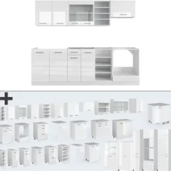 Monteringsfärdiga Kök & Pentryn-R-Line kök, 240 cm utan bänkskiva, blank vit/vit, Vicco