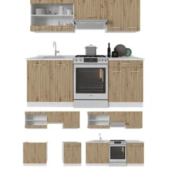 Monteringsfärdiga Kök & Pentryn-R-Line kök, 200 cm utan bänkskiva, Artisan ek/vit, Vicco