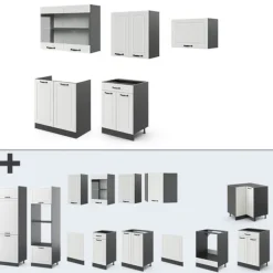 Monteringsfärdiga Kök & Pentryn-R-Line kök, 200 cm utan bänkskiva, Stuga vit/antracit, Vicco