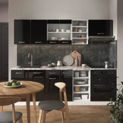 Monteringsfärdiga Kök & Pentryn-R-Line kök, 240 cm utan bänkskiva, Blank svart/Vit, Vicco