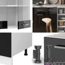 Monteringsfärdiga Kök & Pentryn-R-Line kök, 240 cm utan bänkskiva, Blank svart/Vit, Vicco