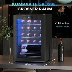 Vinkylar-Rootz 20 flaskan litet vinkylskåp - mini dryck kylare - tyst kylning - 53l kapacitet - 43W x 45d x 64h cm