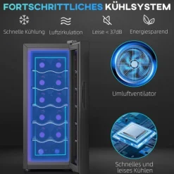 Rootz 12 flaskan vin kylskåp - dryck kylskåp - dryckskylare - energieffektiv - 26,5 cm w x 51,5 cm d x 65 h cm - pekskärm & LED -ljus