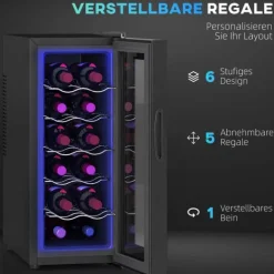 Rootz 12 flaskan vin kylskåp - dryck kylskåp - dryckskylare - energieffektiv - 26,5 cm w x 51,5 cm d x 65 h cm - pekskärm & LED -ljus
