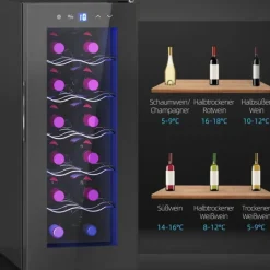Rootz 12 flaskan vin kylskåp - dryck kylskåp - dryckskylare - energieffektiv - 26,5 cm w x 51,5 cm d x 65 h cm - pekskärm & LED -ljus