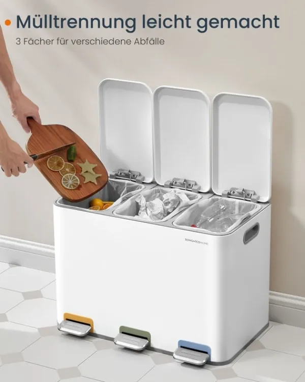 Soptunnor & Papperskorgar-Rootz Colorful Steel 3-fack papperskorg - Avfallsbehållare - Återvinningsbehållare - Innerhink av PP-plast - 60,5 cm x 38,8 cm x 42,7 cm