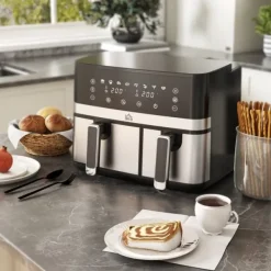 Fritöser-Rootz Hot Air Fryer - Fritös - Dual Basket Fryer - 2700W - 8 inställningar - Smart Finish - Hälsosammare måltider - 41,8 cm x 39,2 cm x 31,1 cm - Svar | CDON