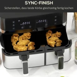Fritöser-Rootz Hot Air Fryer - Fritös - Dual Basket Fryer - 2700W - 8 inställningar - Smart Finish - Hälsosammare måltider - 41,8 cm x 39,2 cm x 31,1 cm - Svar | CDON