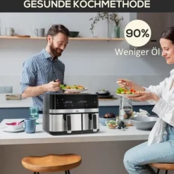 Fritöser-Rootz Hot Air Fryer - Fritös - Dual Basket Fryer - 2700W - 8 inställningar - Smart Finish - Hälsosammare måltider - 41,8 cm x 39,2 cm x 31,1 cm - Svar | CDON