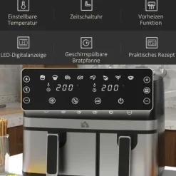 Fritöser-Rootz Hot Air Fryer - Fritös - Dual Basket Fryer - 2700W - 8 inställningar - Smart Finish - Hälsosammare måltider - 41,8 cm x 39,2 cm x 31,1 cm - Svar | CDON