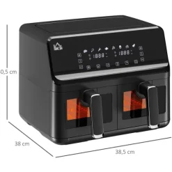 Fritöser-Rootz Hot Air Fryer - Oljefri dubbelkammare - Air Fryer - Hälsosammare matlagning - 38,5 cm x 38 cm x 30,5 cm - Svart