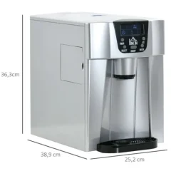 Rootz Köksmaskiner - Iskubmaskin - Dispenser - Iskulor - Självrengörande - Isbricka - Isskopa - ABS-stål - Silver - 25,2 cm X 38,9 cm X 36,3 cm