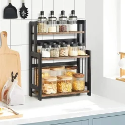 Rootz Spice Rack - Kryddställ Organizer - 3 nivåer Kryddställ - Kryddhylla - Vintage Brun/Svart - 41 x 18 x 53 cm