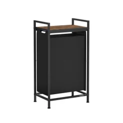 Tvättutrustning-Rootz Tvättkorg med Hylla - Klädkorgar - Multifunktionell Organizer - MDF och stål - 42cm x 28cm x 75cm - 3,5kg - Bläck Svart-Vintage Brun