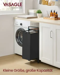 Tvättutrustning-Rootz Tvättkorg med Hylla - Klädkorgar - Multifunktionell Organizer - MDF och stål - 42cm x 28cm x 75cm - 3,5kg - Bläck Svart-Vintage Brun