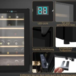 Rootz vinkylskåp - Vinkylare - Dryckekylare - Snabbkylning - UV-skydd - Enkel rengöring - 43 cm x 45 cm x 75 cm - Stål & härdat glas