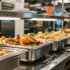 Rostfri ångpanna, Fullstorlek 145mm djup, 20,5L, Anti-Jam, återanvändbar för restaurang, hotell, hem, fest, 1-pack