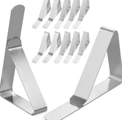 Rostfria bordsduksklämmor i rostfritt stål, 12-pack, lämpliga för hem, restaurang, picknick, fest, matbord, rymmer bord upp till 4,8 cm tjocka