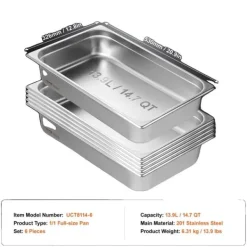 Rostfria stålbufféchafingrätter, 6 olika kapacitetsalternativ, djup design, hållbart material,6 stycken 4 tum