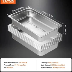 Rostfria stålbufféchafingrätter, 6 olika kapacitetsalternativ, djup design, hållbart material,6 stycken 4 tum