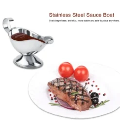 Tillbehör För Matservering-rostfritt stål biffpepparsåsbåt kryddbehållare för restaurangkök (10oz)