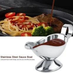 Tillbehör För Matservering-rostfritt stål biffpepparsåsbåt kryddbehållare för restaurangkök (10oz)