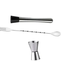 Verktygsset För Drinkar-Rostfritt stål cocktailblandningssked, muddler och jiggerset för hembartending