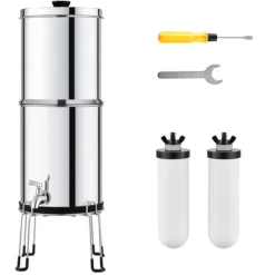 Vattenfilter-Rostfritt stål 2.25G bänkskivsvattenfilter, 2 filter, effektivt och hållbart, förbättra vattenkvaliteten i hemmet