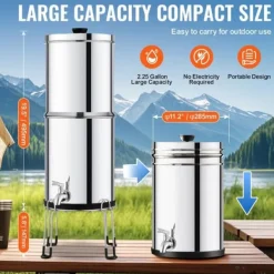 Vattenfilter-Rostfritt stål 2.25G bänkskivsvattenfilter, 2 filter, effektivt och hållbart, förbättra vattenkvaliteten i hemmet