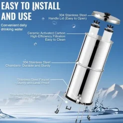 Vattenfilter-Rostfritt stål 2.25G bänkskivsvattenfilter, 2 filter, effektivt och hållbart, förbättra vattenkvaliteten i hemmet