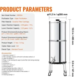 Vattenfilter-Rostfritt stål 2.25G bänkskivsvattenfilter, 2 filter, effektivt och hållbart, förbättra vattenkvaliteten i hemmet