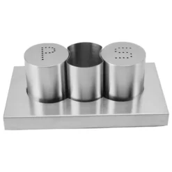 Salt- & Pepparströare-Rostfritt stål Salt Peppar Shakers Set Tandpetare Hållare med bricka Kryddor Shakers Krydddispenser Kökstillbehör