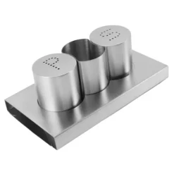 Salt- & Pepparströare-Rostfritt stål Salt Peppar Shakers Set Tandpetare Hållare med bricka Kryddor Shakers Krydddispenser Kökstillbehör
