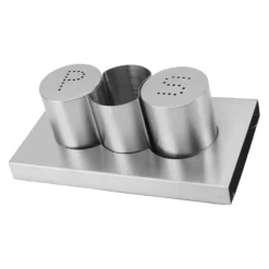 Salt- & Pepparströare-Rostfritt stål Salt Peppar Shakers Set Tandpetare Hållare med bricka Kryddor Shakers Krydddispenser Kökstillbehör