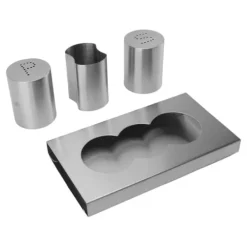 Salt- & Pepparströare-Rostfritt stål Salt Peppar Shakers Set Tandpetare Hållare med bricka Kryddor Shakers Krydddispenser Kökstillbehör