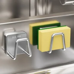 Köksorganiserare-Rostfritt Stål Svamphållare - Borstad Finish, Självhäftande för Köksbänk