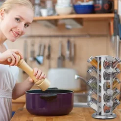 Roterande kryddställ med 20 glasburkar