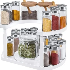 Köksorganiserare-Roterbart kryddställ för förvaringsboxar