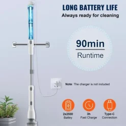 Golv- & Mattrengöring-280RPM/380RPM 2-växlad sladdlös elektrisk roterande golvskurmaskin med 4 borsthuvuden, 3 justerbara längder och vinklar