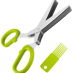 Kökssaxar-Örtsax i rostfritt stål, kökssax för flera ändamål med 5 blad och rengöringsborste för hemmet, La[853]