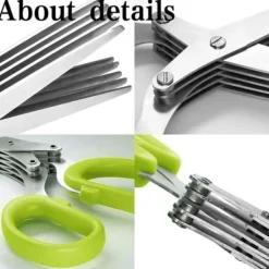 Kökssaxar-Örtsax i rostfritt stål, kökssax för flera ändamål med 5 blad och rengöringsborste för hemmet, La[853]