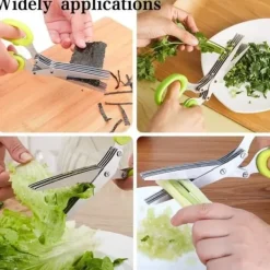 Kökssaxar-Örtsax i rostfritt stål, kökssax för flera ändamål med 5 blad och rengöringsborste för hemmet, La[853]